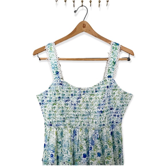 Rococo Sand Blue Green Multicolor Floral Sleeveless Tiered Maxi Dress - Picture 2 of 5